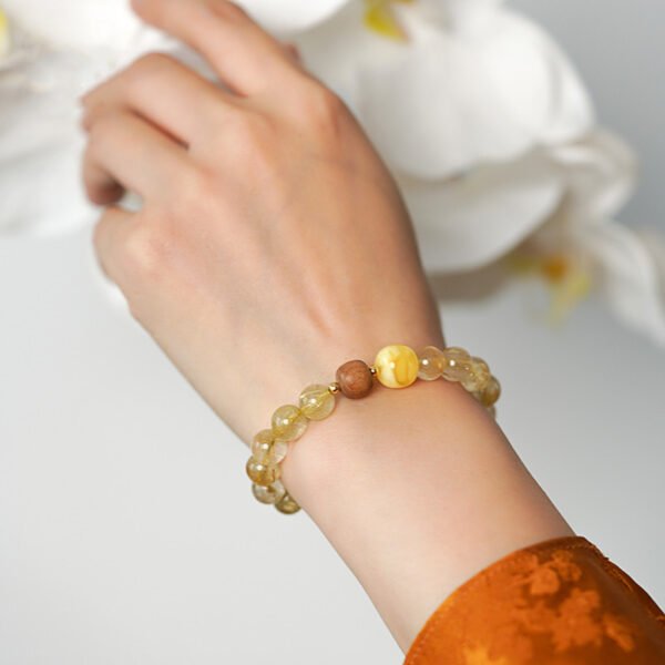 Golden Rutilated Quartz Amber Sandalwood Bracelet - Energy Balancing 