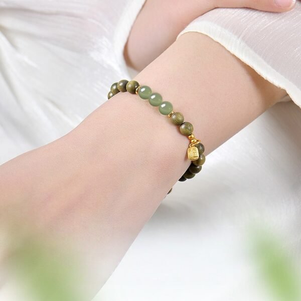 Green Sandalwood Healing Bracelet Hetian Jade Beads - Stress Relief & Positive Energy