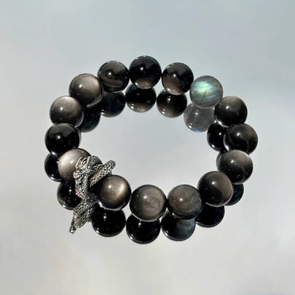 silver obsidian moonstone dragon bracelet