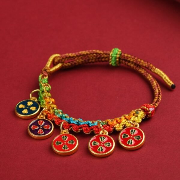 Tibetan Buddhist Red String Five Fortune Deities Bracelet - Luck & Abundance