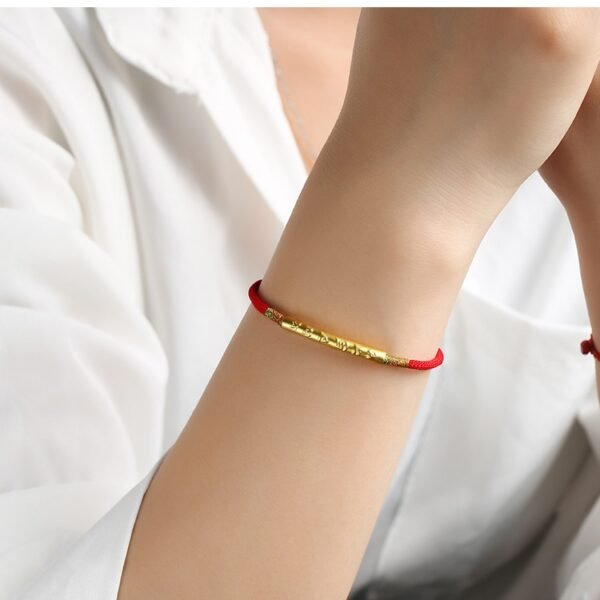 Tibetan Mantra Red Cord - Gold Plated Om Mani Padme Hum Blessing Bracelet