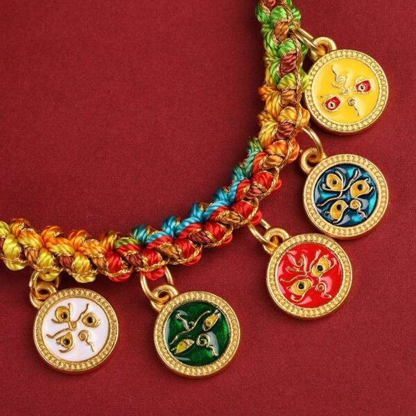 Tibetan Buddhist Red String Five Fortune Deities Bracelet - Luck & Abundance