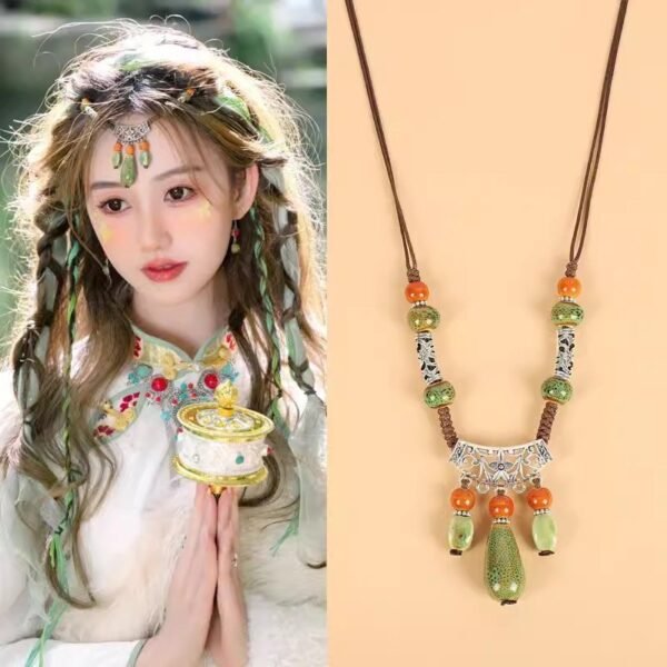 Tibetan Ceramic Third Eye Forehead Chain - Spiritual Pendant