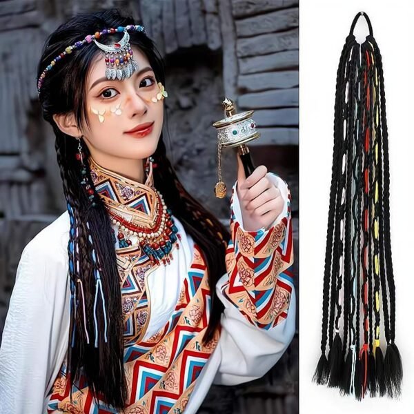 Traditional Tibetan Fake Braids – Spiritual Hair Accessories with Buddhist Blessings