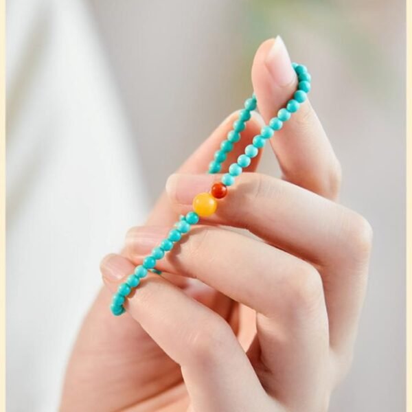 Turquoise Red Coral Amber Bracelet - Triple Gemstone Protection