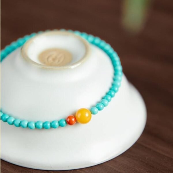 Turquoise Red Coral Amber Bracelet - Triple Gemstone Protection