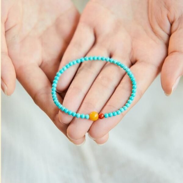 Turquoise Red Coral Amber Bracelet - Triple Gemstone Protection