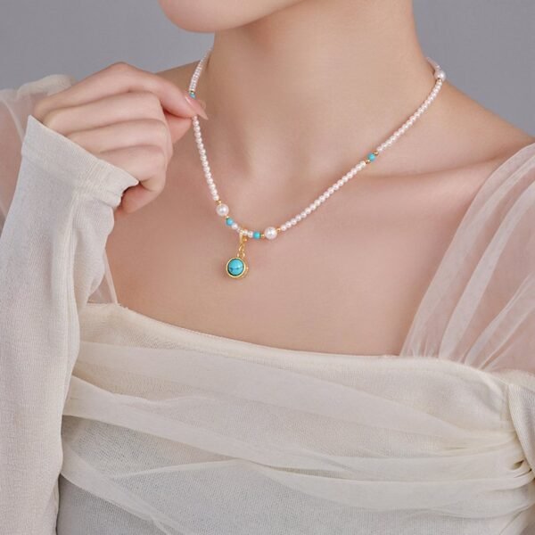 Pearl Turquoise Pendant Necklace - Chakra Balancing Energy Jewelry
