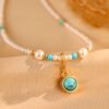Pearl Turquoise Pendant Necklace - Chakra Balancing Energy Jewelry