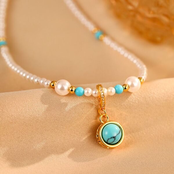 Pearl Turquoise Pendant Necklace - Chakra Balancing Energy Jewelry