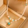 Pearl Turquoise Pendant Necklace - Chakra Balancing Energy Jewelry