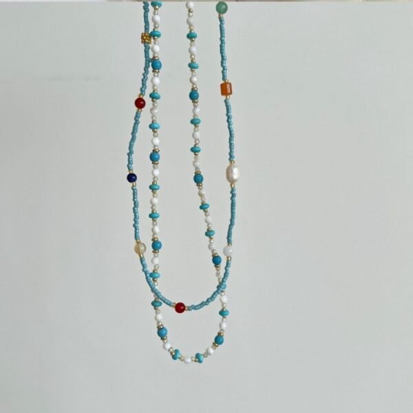 Healing Turquoise & Pearl Necklace - Spiritual Layerable Protection