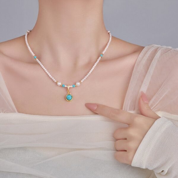Pearl Turquoise Pendant Necklace - Chakra Balancing Energy Jewelry