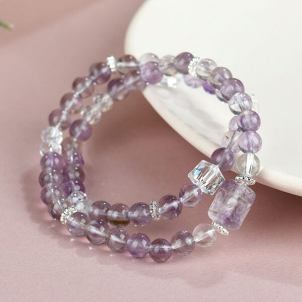 Amethyst & Clear Crystal Double Wrap Bracelet Chakra Balancing Energy Healing Stone for Wealth & Focus