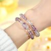 Amethyst & Clear Crystal Double Wrap Bracelet Chakra Balancing Energy Healing Stone for Wealth & Focus