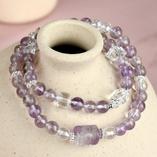 Amethyst & Clear Crystal Double Wrap Bracelet Chakra Balancing Energy Healing Stone for Wealth & Focus