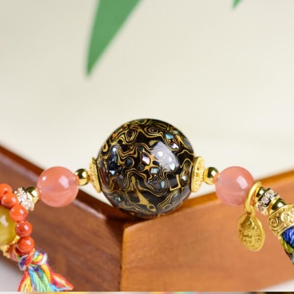 Tiger's Eye Protection Bracelet with Tibetan Lacquer Beads - For Wealth, Protection & Grounding