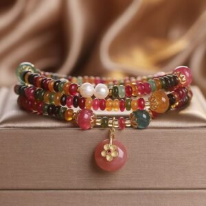 Rainbow Tourmaline Bracelet - Abacus & Peace Buckle to Attract Wealth and Safety