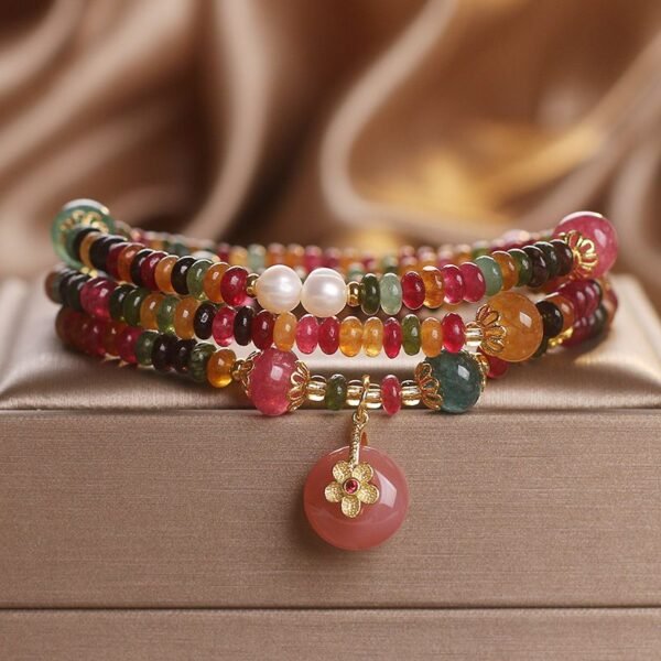 Rainbow Tourmaline Bracelet - Abacus & Peace Buckle to Attract Wealth and Safety