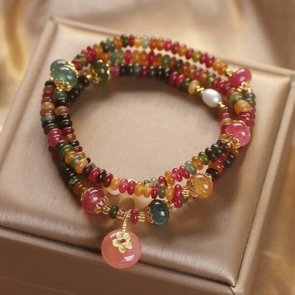 Rainbow Tourmaline Bracelet - Abacus & Peace Buckle to Attract Wealth and Safety