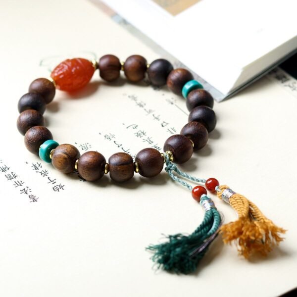 Agarwood Bracelet with Nanhong Agate Six True Words Mantra Bead for Protection & Blessings