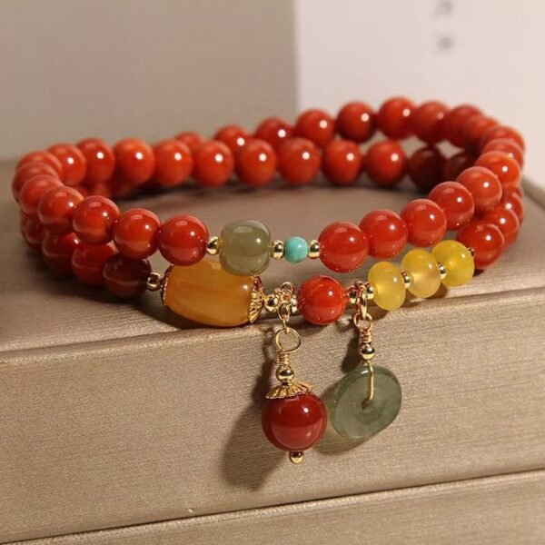 Amber Red Agate Bracelet with Peace Knot for Harmony & Protection