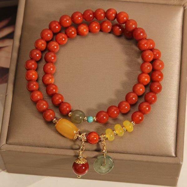Amber Red Agate Bracelet with Peace Knot for Harmony & Protection