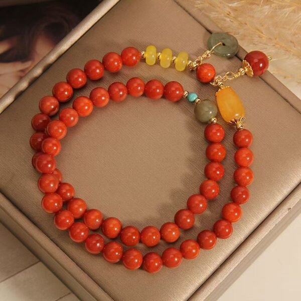 Amber Red Agate Bracelet with Peace Knot for Harmony & Protection