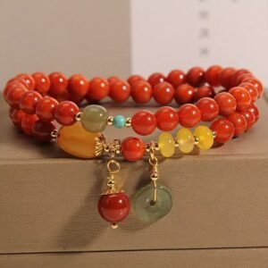 Amber Red Agate Bracelet with Peace Knot for Harmony & Protection