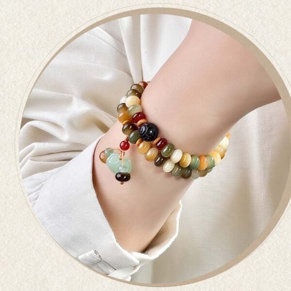 Wealth-Attracting Blessing Lock Bodhi Seed Mala Bracelet for Abundance & Spiritual Protection