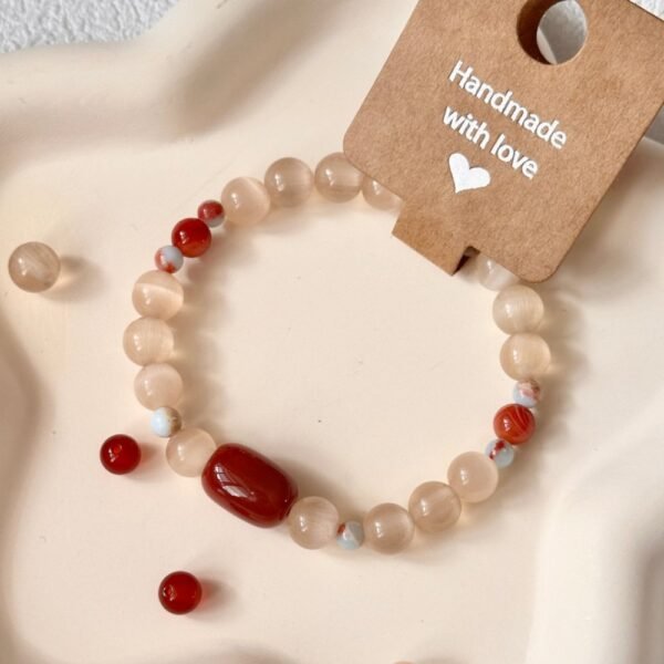 Cat's Eye Red Agate Bracelet for Protective Energy & Good Fortune