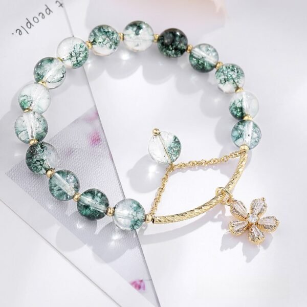 Cherry Blossom & Green Phantom Quartz Bracelet for Luck & Wealth