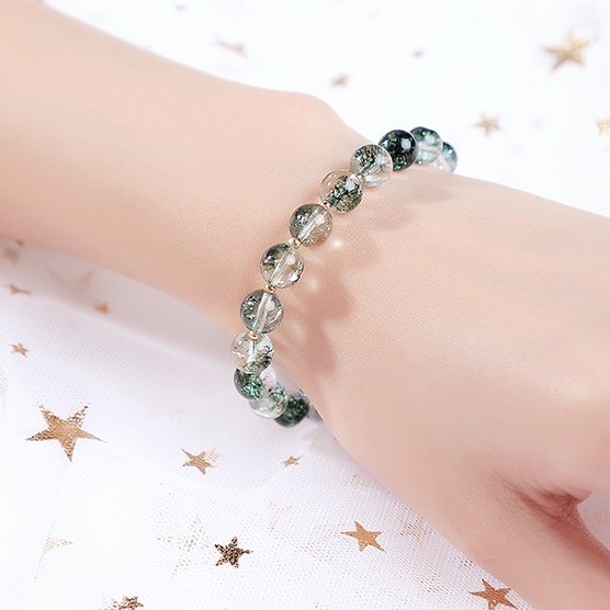 Cherry Blossom & Green Phantom Quartz Bracelet for Luck & Wealth