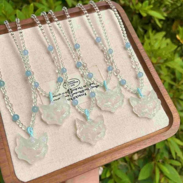 Fox Mask Energy Necklace White Crystal for Purification & Wisdom