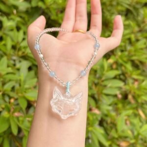 white crystal fox mask pendant