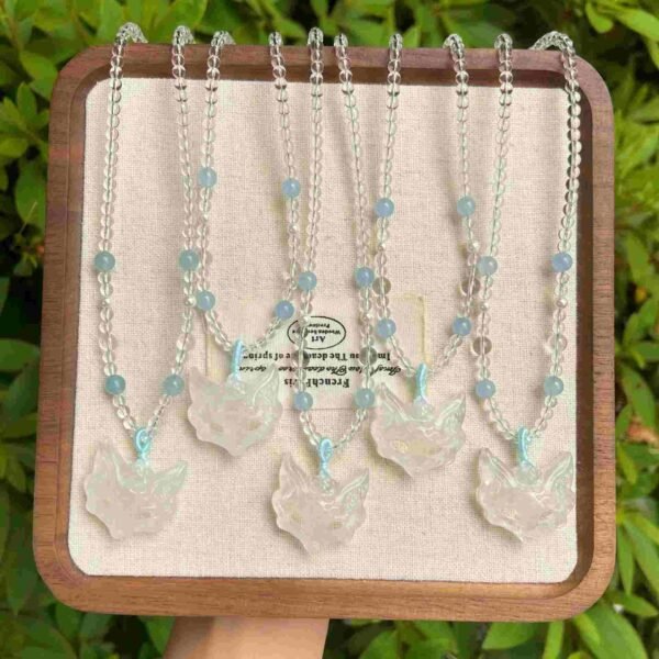 Fox Mask Energy Necklace White Crystal for Purification & Wisdom