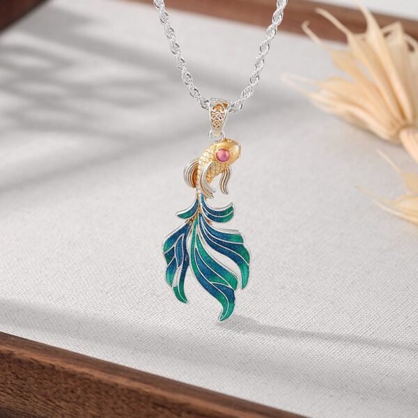 Lucky Koi Fish Copper Necklace for Wealth & Good Fortune