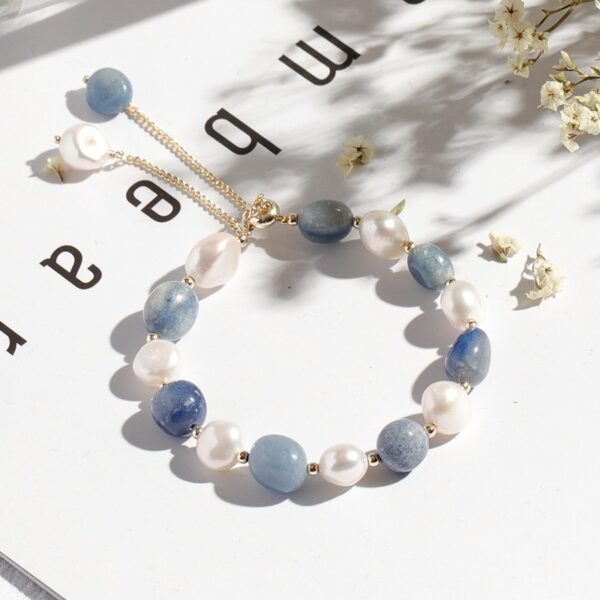 Blue Aventurine & Pearl Bracelet for Luck, Wealth & Calm