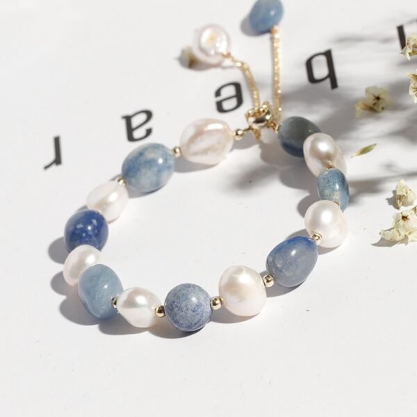 Blue Aventurine & Pearl Bracelet for Luck, Wealth & Calm