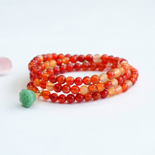 Red Agate Bracelet with Lotus Pod & Tassel for Abundant Love
