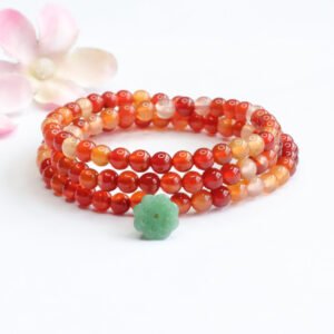 Red Agate Bracelet with Lotus Pod & Tassel for Abundant Love