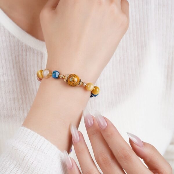 Tibetan Lacquer Energy Bracelet - Citrine, Tiger's Eye & Amethyst Talisman for Protection and Abundance