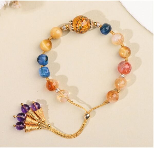 Tibetan Lacquer Energy Bracelet - Citrine, Tiger's Eye & Amethyst Talisman for Protection and Abundance