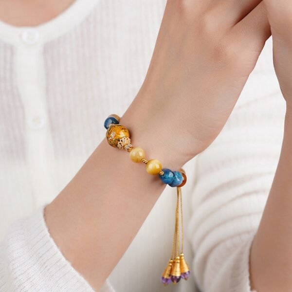 Tibetan Lacquer Energy Bracelet - Citrine, Tiger's Eye & Amethyst Talisman for Protection and Abundance