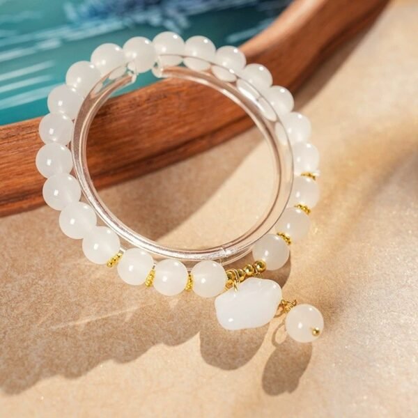 White Agate Bracelet with Ruyi Pendant for Wisdom & Protection