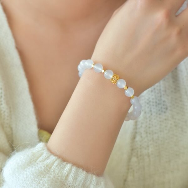 White Agate Bracelet with Ruyi Pendant for Wisdom & Protection