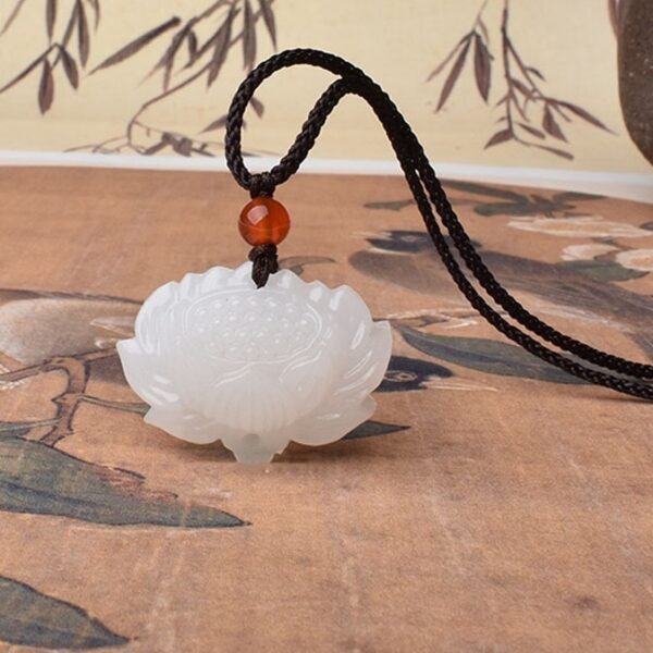 Afghan White Jade Lotus Necklace for Purity & Spiritual Growth