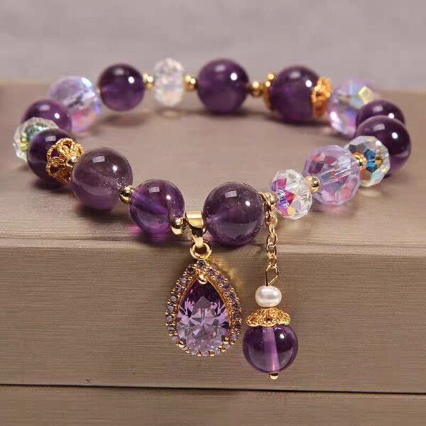 Amethyst Teardrop Pendant Bracelet for Protection & Calm