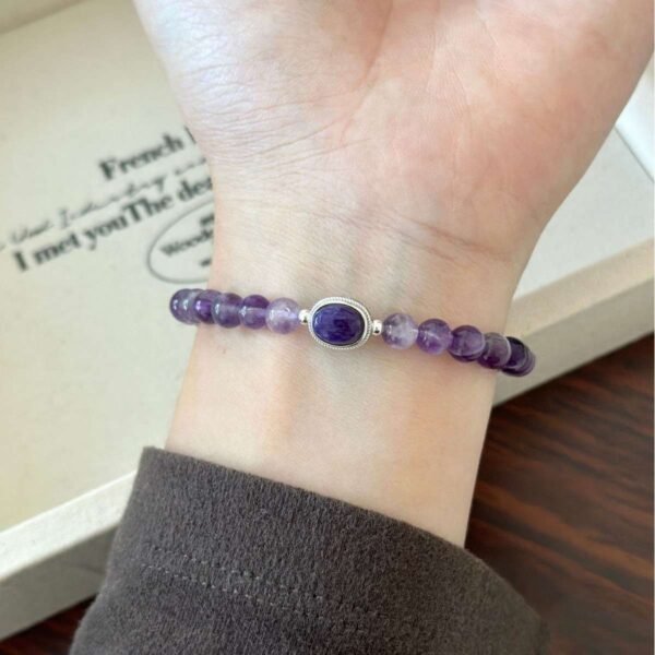 S925 Sterling Silver Amethyst Charoite Bracelet for Healing & Protection