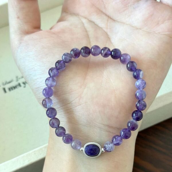S925 Sterling Silver Amethyst Charoite Bracelet for Healing & Protection